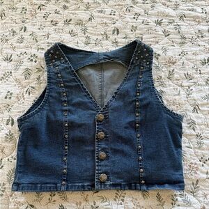 Denim Studded Vest Jean Jacket Y2K Cropped Festivals 100%Cotton Coachella